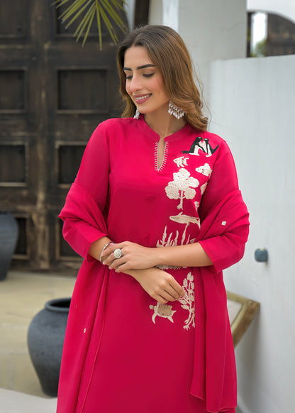 Fuchsia Pink Embroidered Co-Ord Set