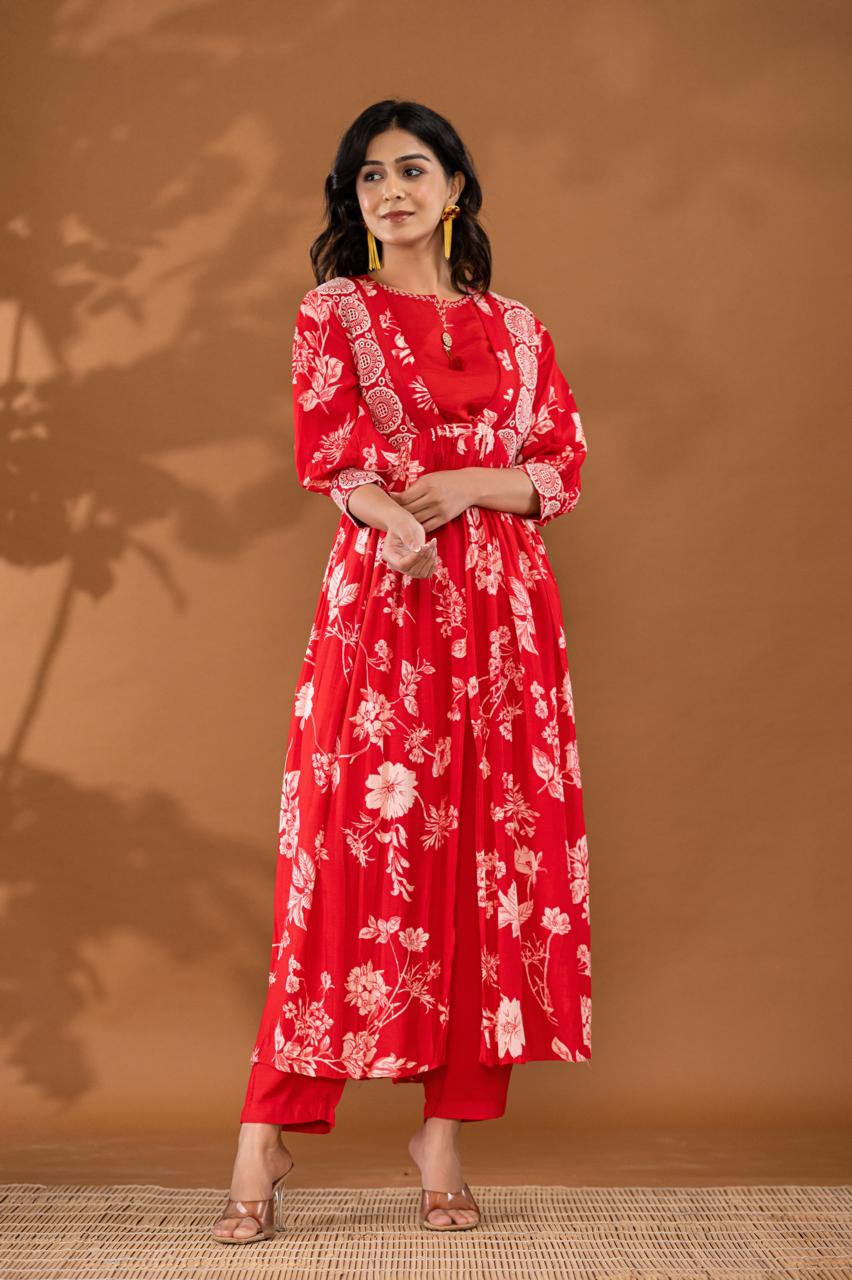 Designer Red Indo-Western Set For Women