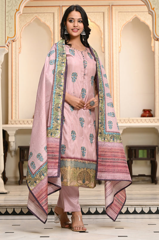 Pastel color Digital print Semi Tussar silk dupatta