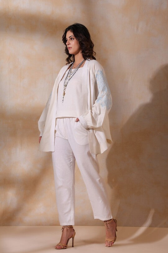 Elegant Three Piece Rayon Cotton Co-ord Set With Jacket Style