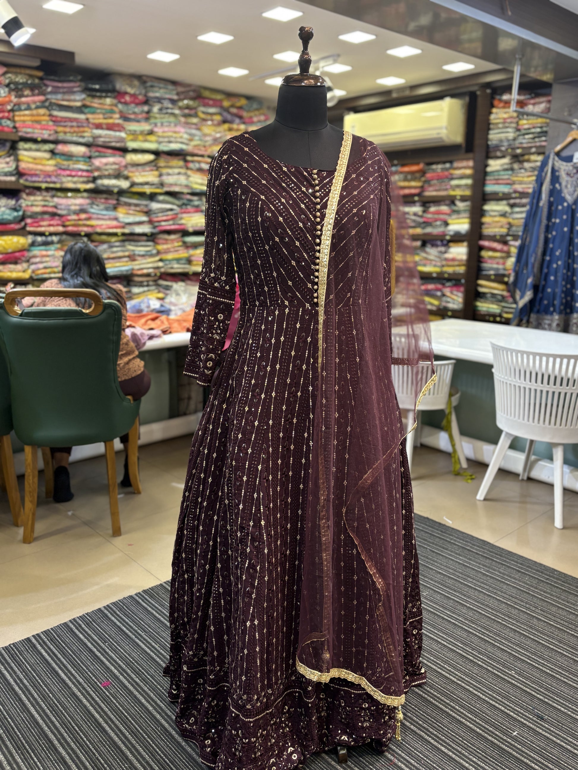 Exquisite Purple Sequin Work Gown With Dupatta