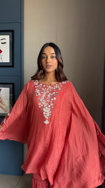 Festive wear kaftan style suit with Chinon fabric