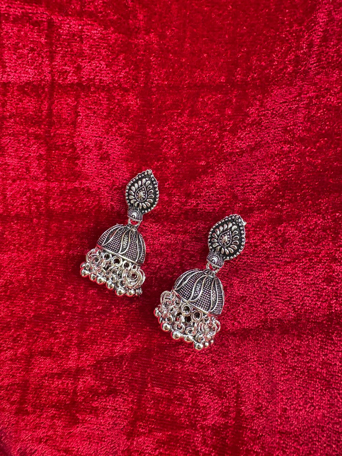 Floral Inspired Oxidised Silver Jhumka 