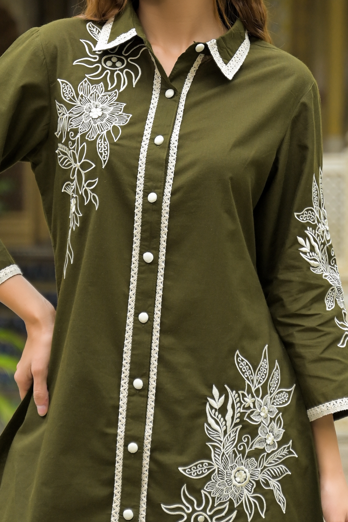 Women’s Cotton Green Floral Embroidered Co-ord Set – Stylish and Comfortable Outfit for Casual and Ethnic Wear