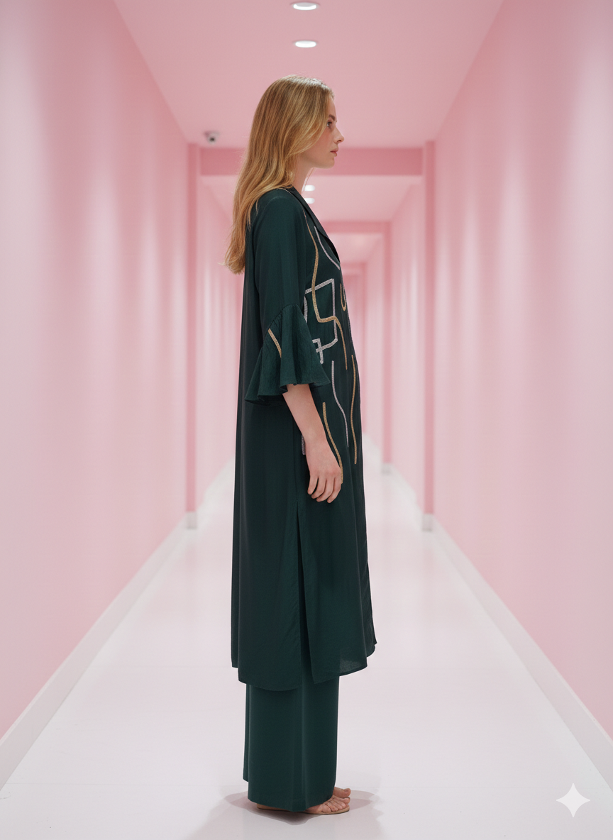 Srinshu Dark Green Indo-Western Suit Set WIth Embroidery Work