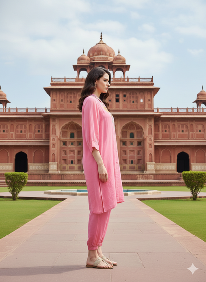 Tejal Pink Embroideri Suit Set With Heavy Embroidered Hand-Work
