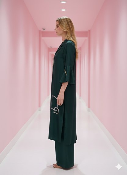 Srinshu Dark Green Indo-Western Suit Set WIth Embroidery Work