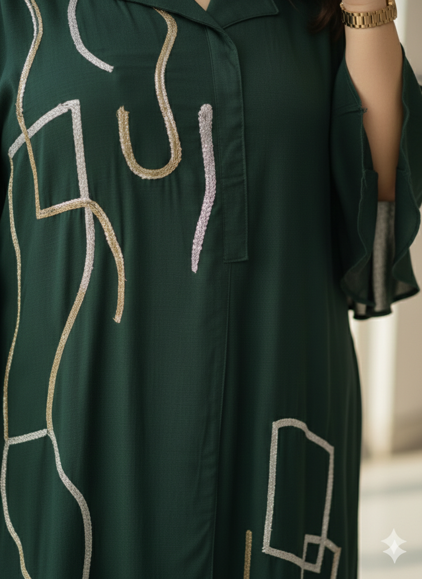 Srinshu Dark Green Indo-Western Suit Set WIth Embroidery Work