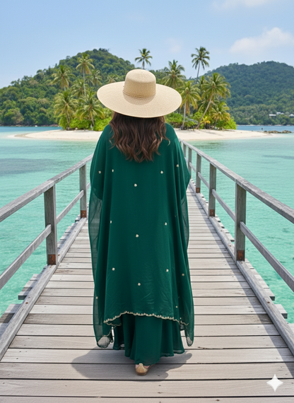 Herry Green Maslin Cotton Indo-Western Suit Set With Neck Floral Hand-Work