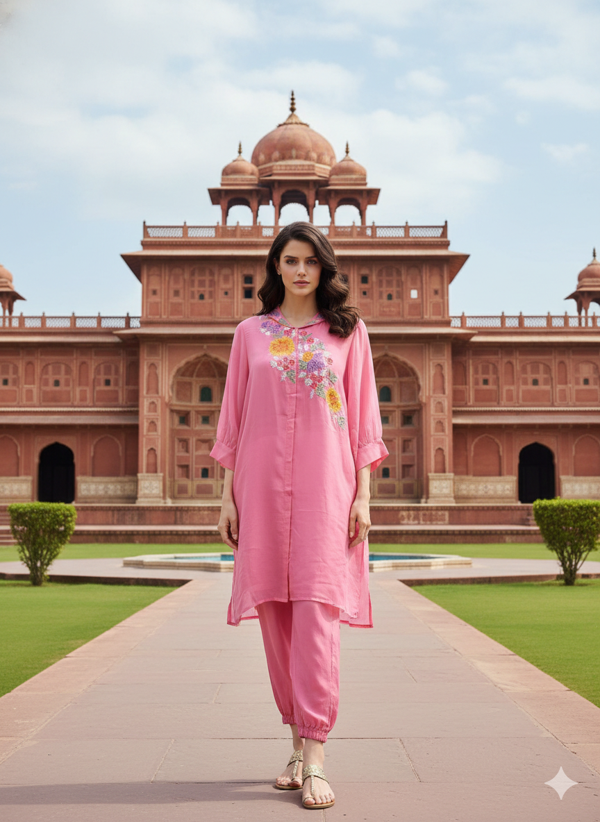 Tejal Pink Embroideri Suit Set With Heavy Embroidered Hand-Work