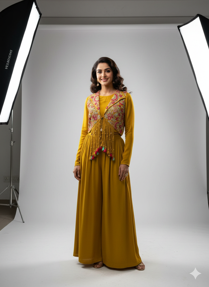 Asha Posley Golden Mini Short Top and Sharara Set