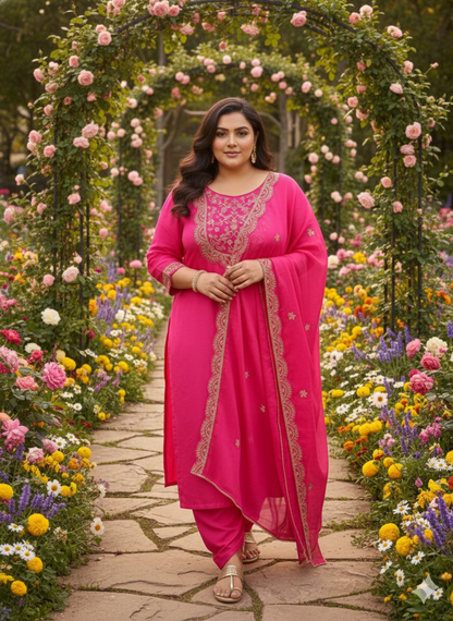 Richu Rani Indo Suit Set With Neck Hand-Work