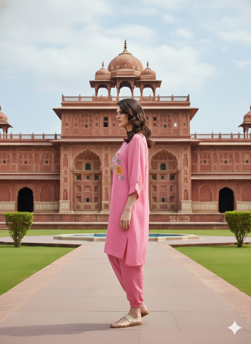 Tejal Pink Embroideri Suit Set With Heavy Embroidered Hand-Work