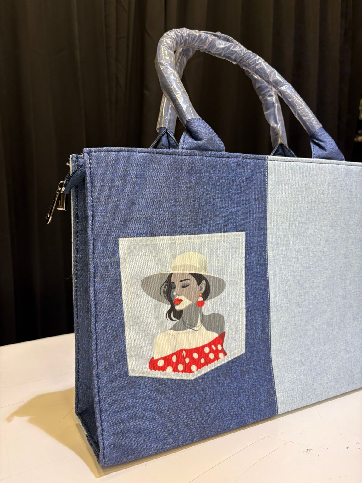 Girly Print Denim Tote Bag