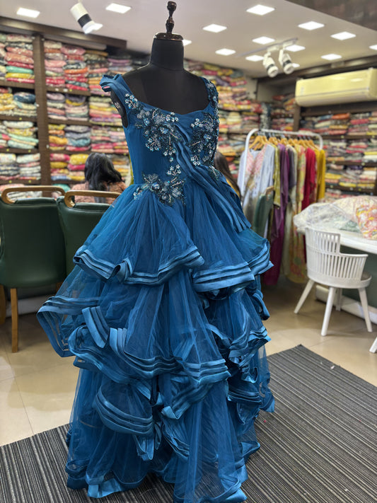 Gorgeous Heavy Handwork Teal Ball Gown