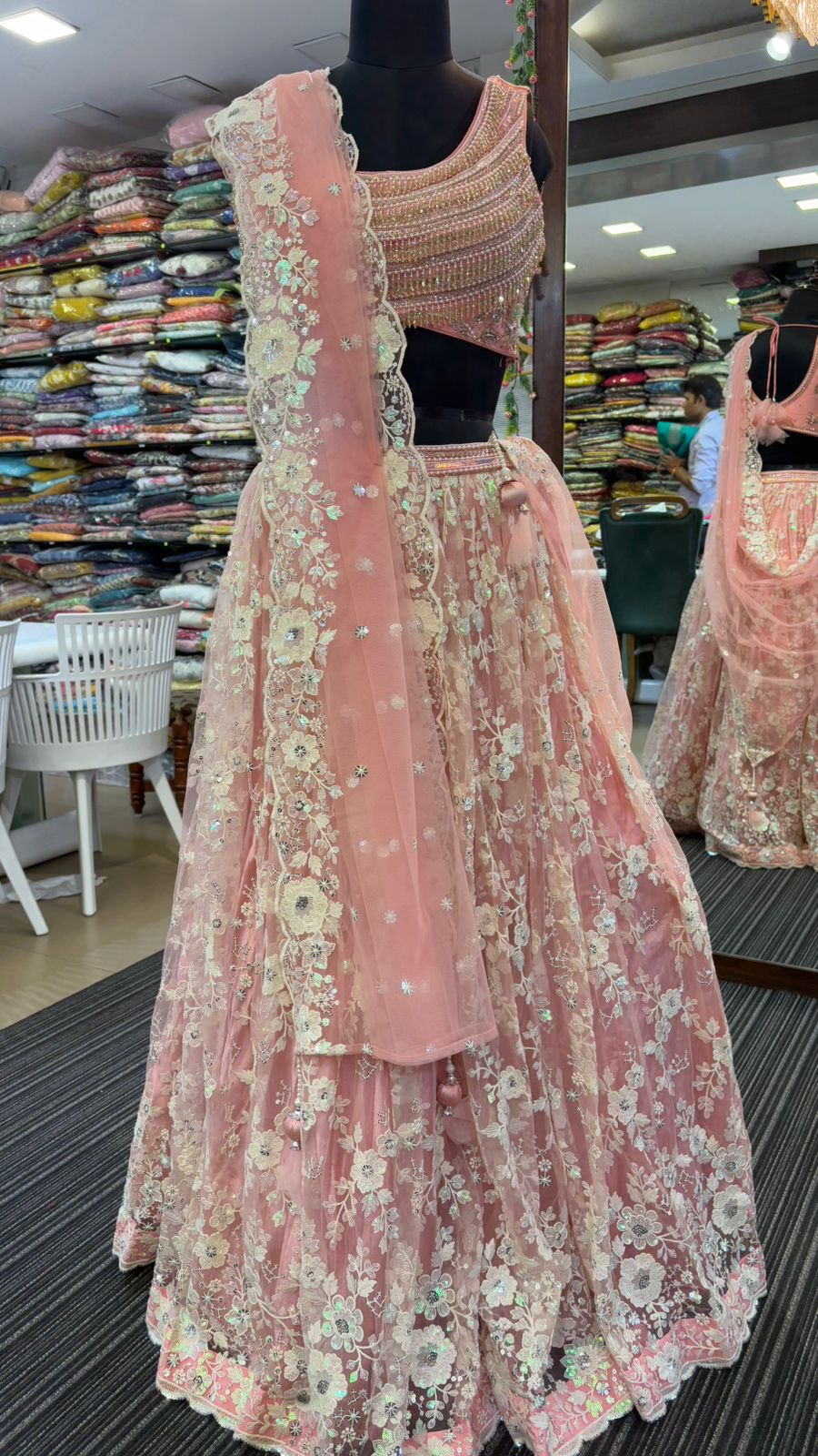 Premium Thread Embroidery And Sequin Work On Blush Pink Lehenga