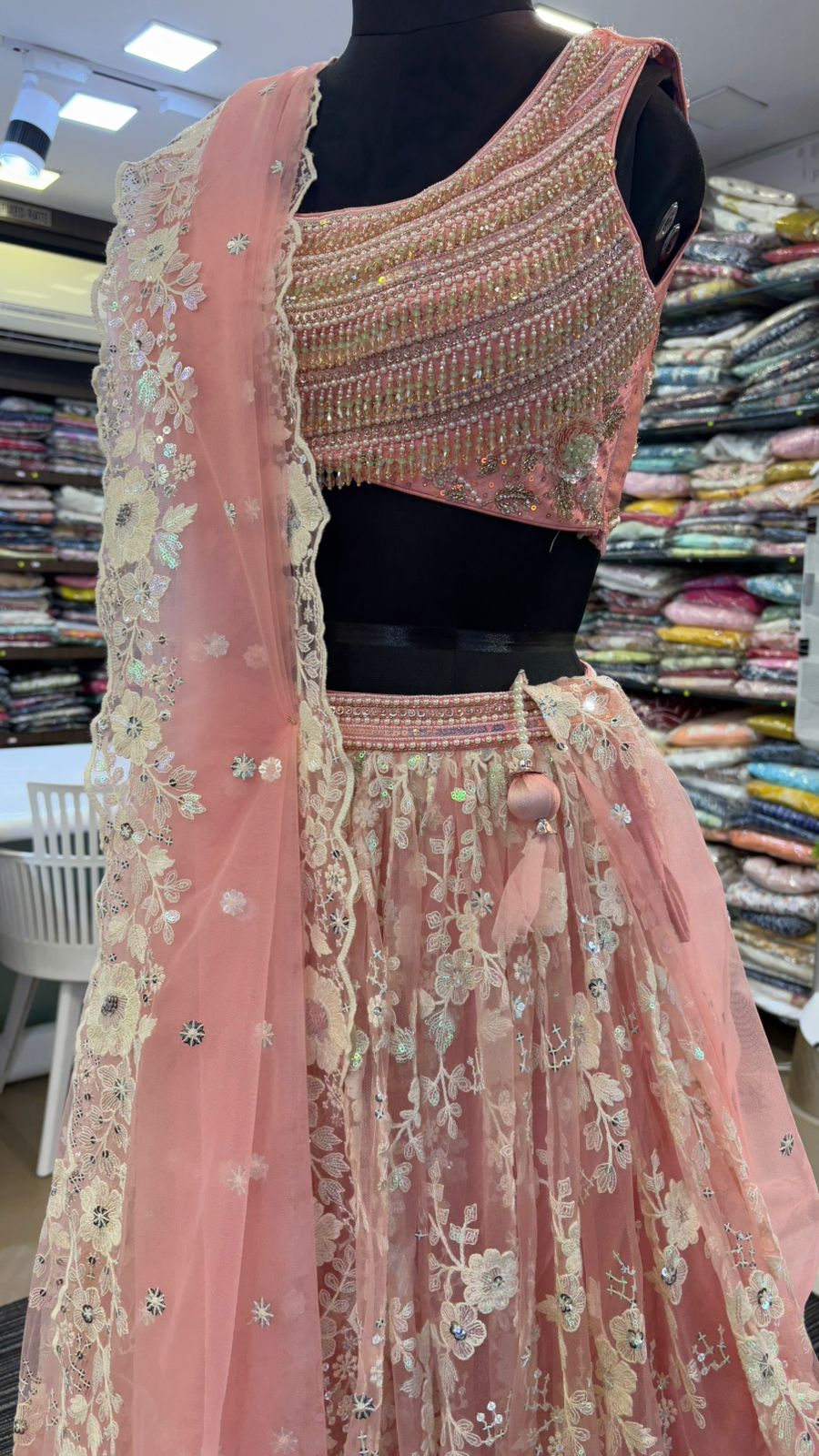 Premium Thread Embroidery And Sequin Work On Blush Pink Lehenga