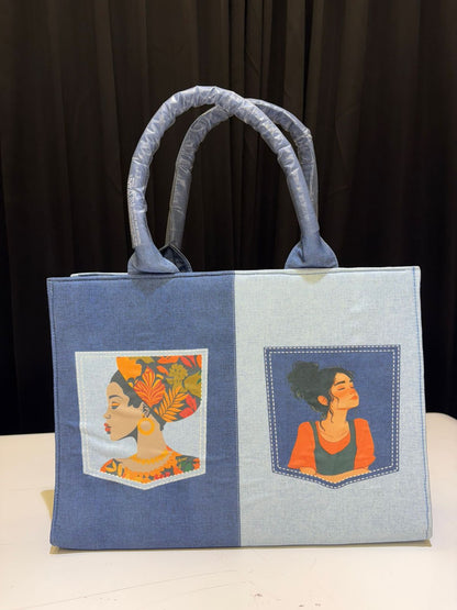 Stunning Figure Print Denim Tote Bag