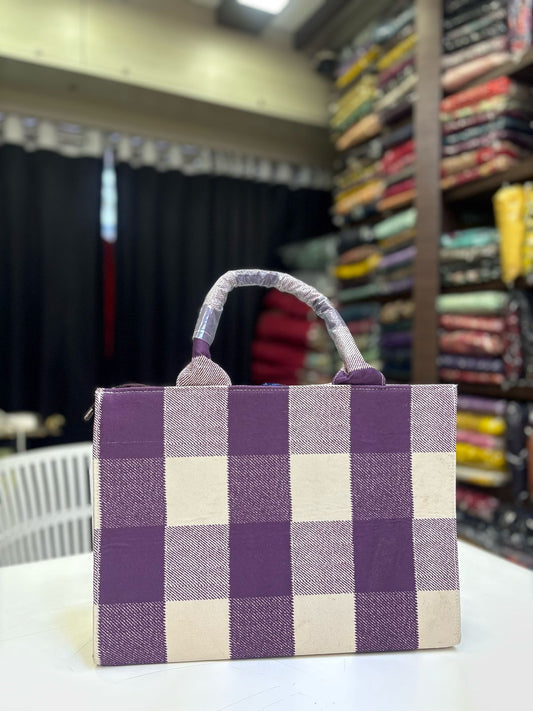 Purple Blocks Print Customized Tote Bag