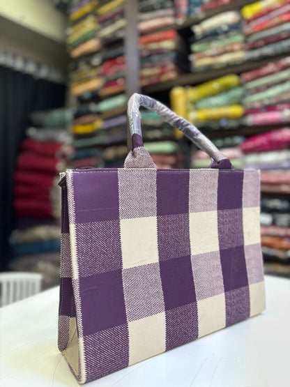 Purple Blocks Print Customized Tote Bag