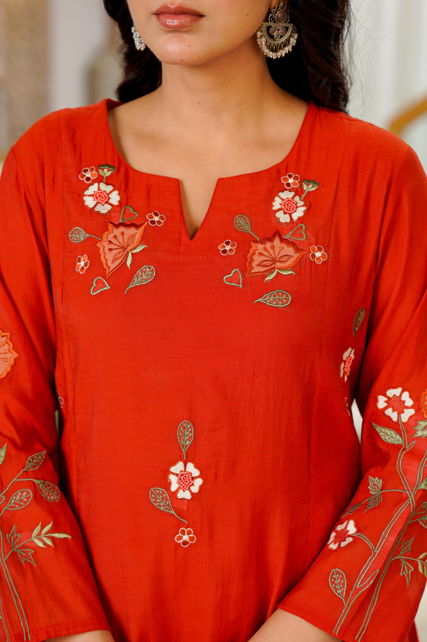 Crimson Bloom Embroidered A-Line Kurta Set with Dupatta
