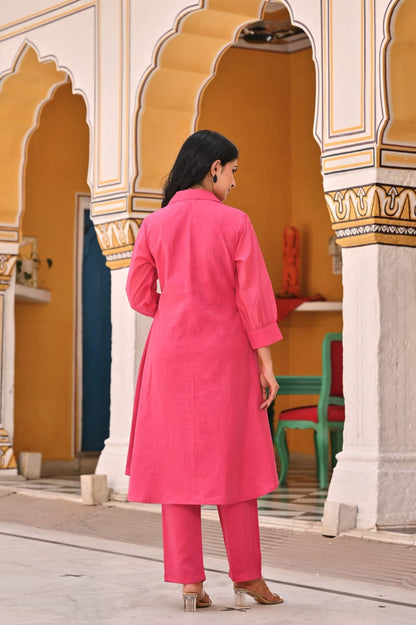 🌸 Elegant Pink Floral Embroidered Kurta Set – Grace in Every Thread