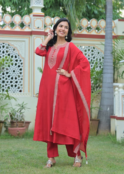 ❤️ Women’s Red Embroidered Kurta Set with Dupatta – Elegant Festive Wear