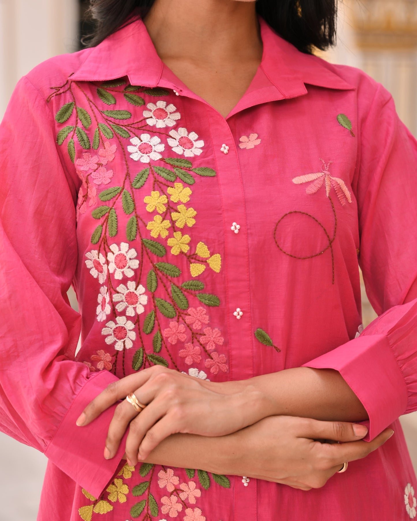 🌸 Elegant Pink Floral Embroidered Kurta Set – Grace in Every Thread