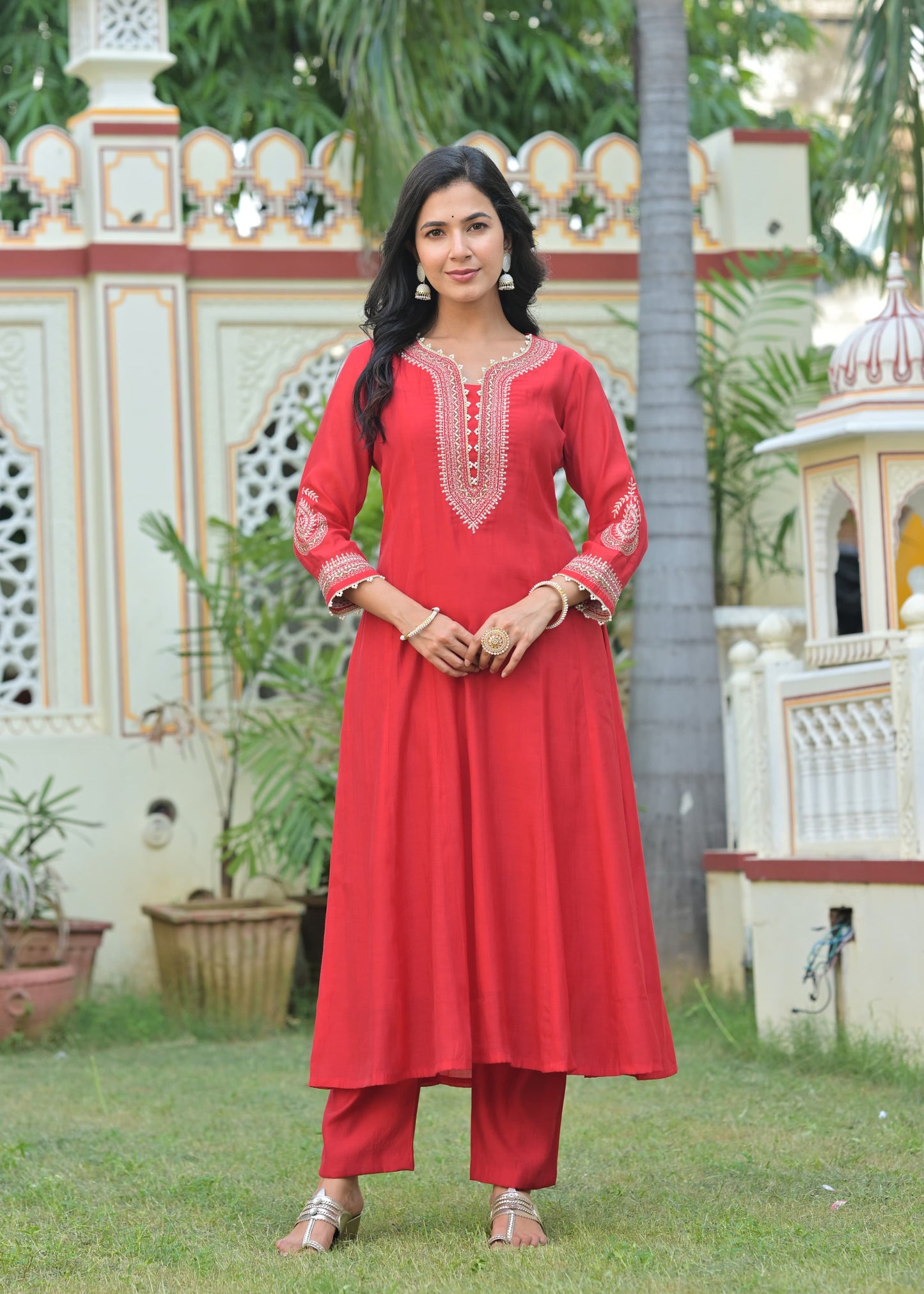 ❤️ Women’s Red Embroidered Kurta Set with Dupatta – Elegant Festive Wear