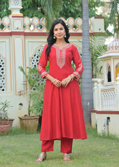 ❤️ Women’s Red Embroidered Kurta Set with Dupatta – Elegant Festive Wear