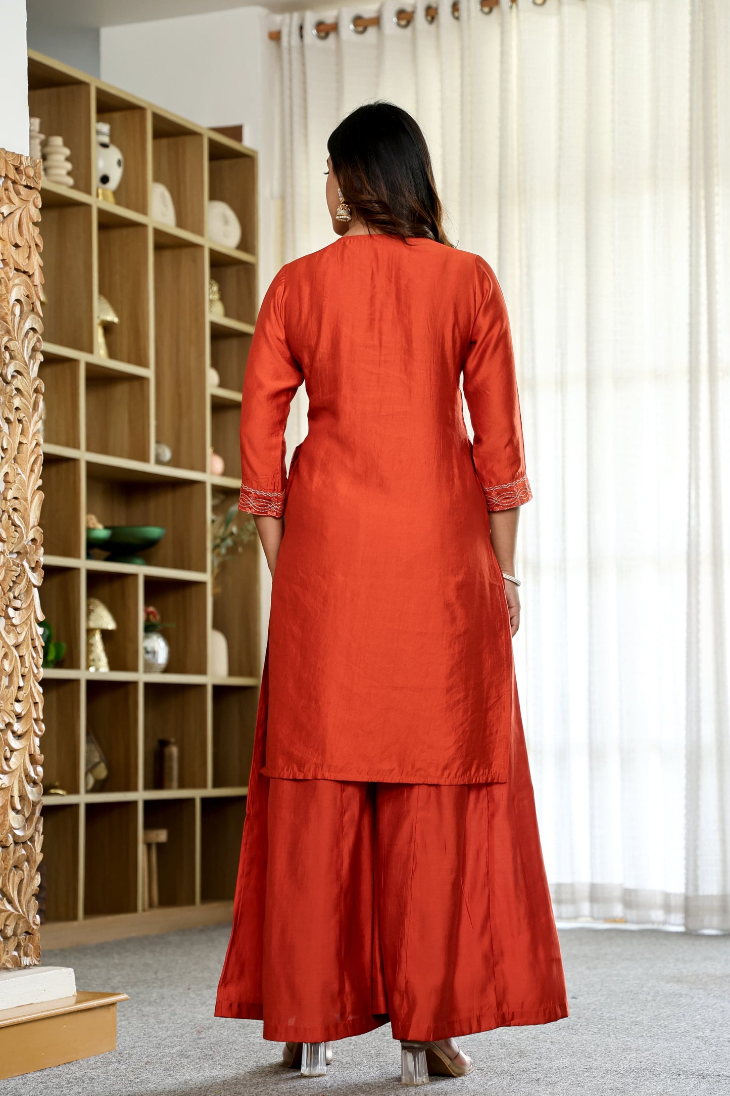 Amy Rust Orange Embroidered Kurta Set with Dupatta