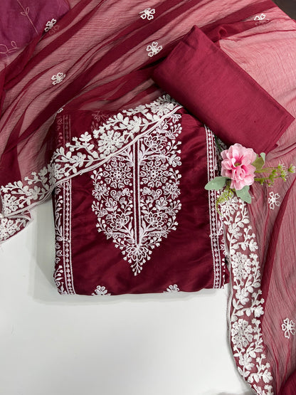 Mahi Maroon Unstitched Salwar Suit Material