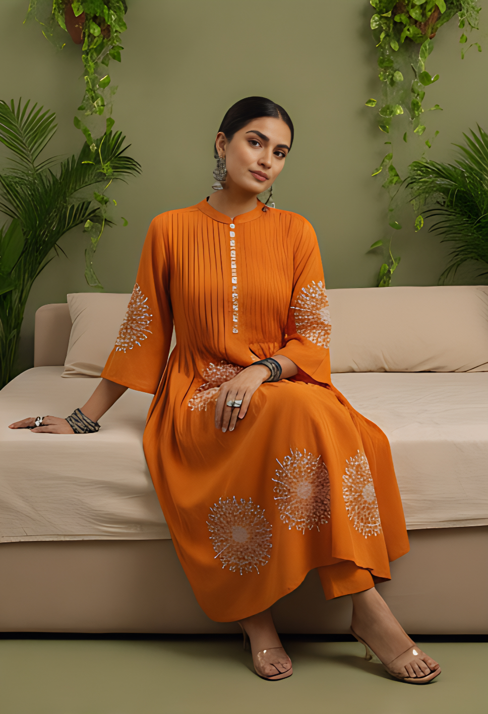 🧡 Mandala Muse - Rust Orange Embroidered Kurta Set