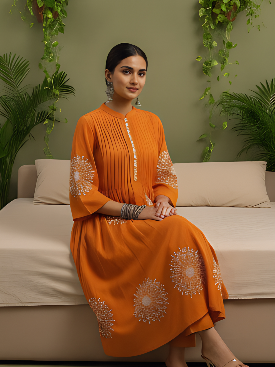 🧡 Mandala Muse - Rust Orange Embroidered Kurta Set