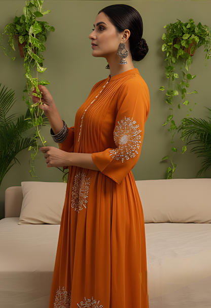 🧡 Mandala Muse - Rust Orange Embroidered Kurta Set