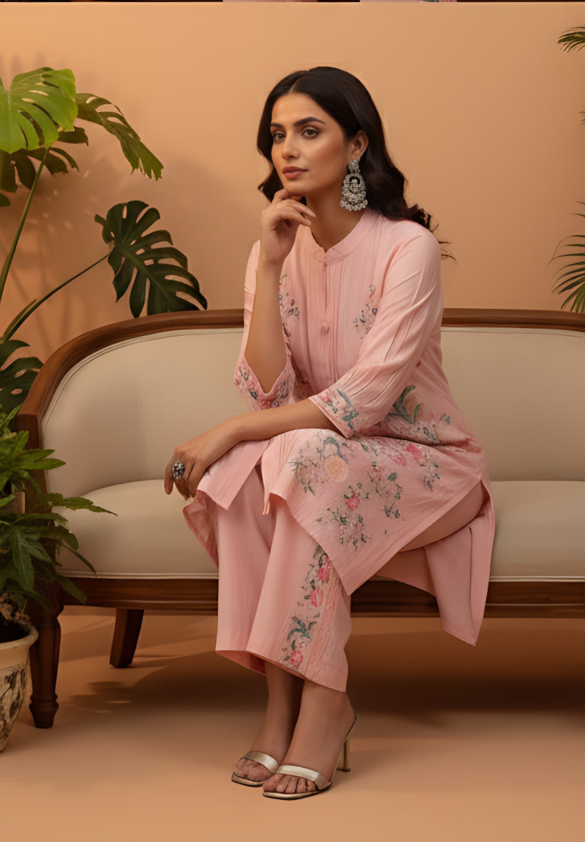 Kiara Pink Floral Embroidered Co-ord Set