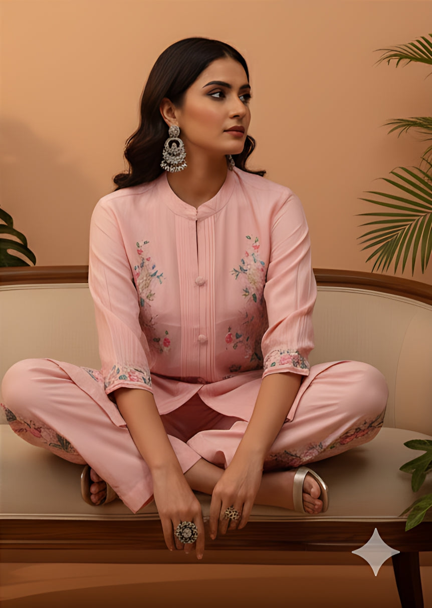 Kiara Pink Floral Embroidered Co-ord Set