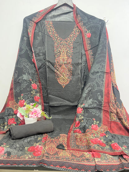 Sayra Embroidered and Print Work Unstitched Salwar Suit Material