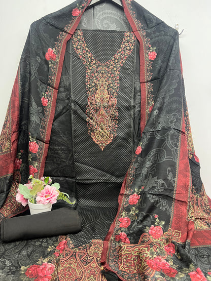 Sayra Embroidered and Print Work Unstitched Salwar Suit Material