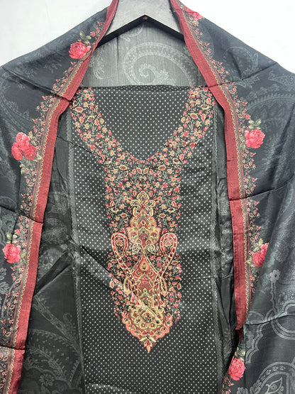 Sayra Embroidered and Print Work Unstitched Salwar Suit Material