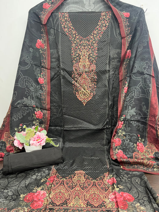 Sayra Embroidered and Print Work Unstitched Salwar Suit Material