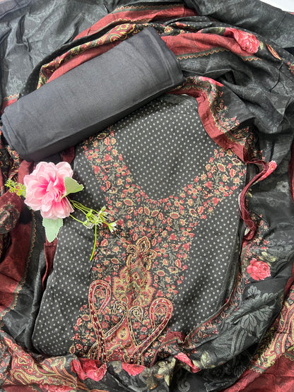 Sayra Embroidered and Print Work Unstitched Salwar Suit Material