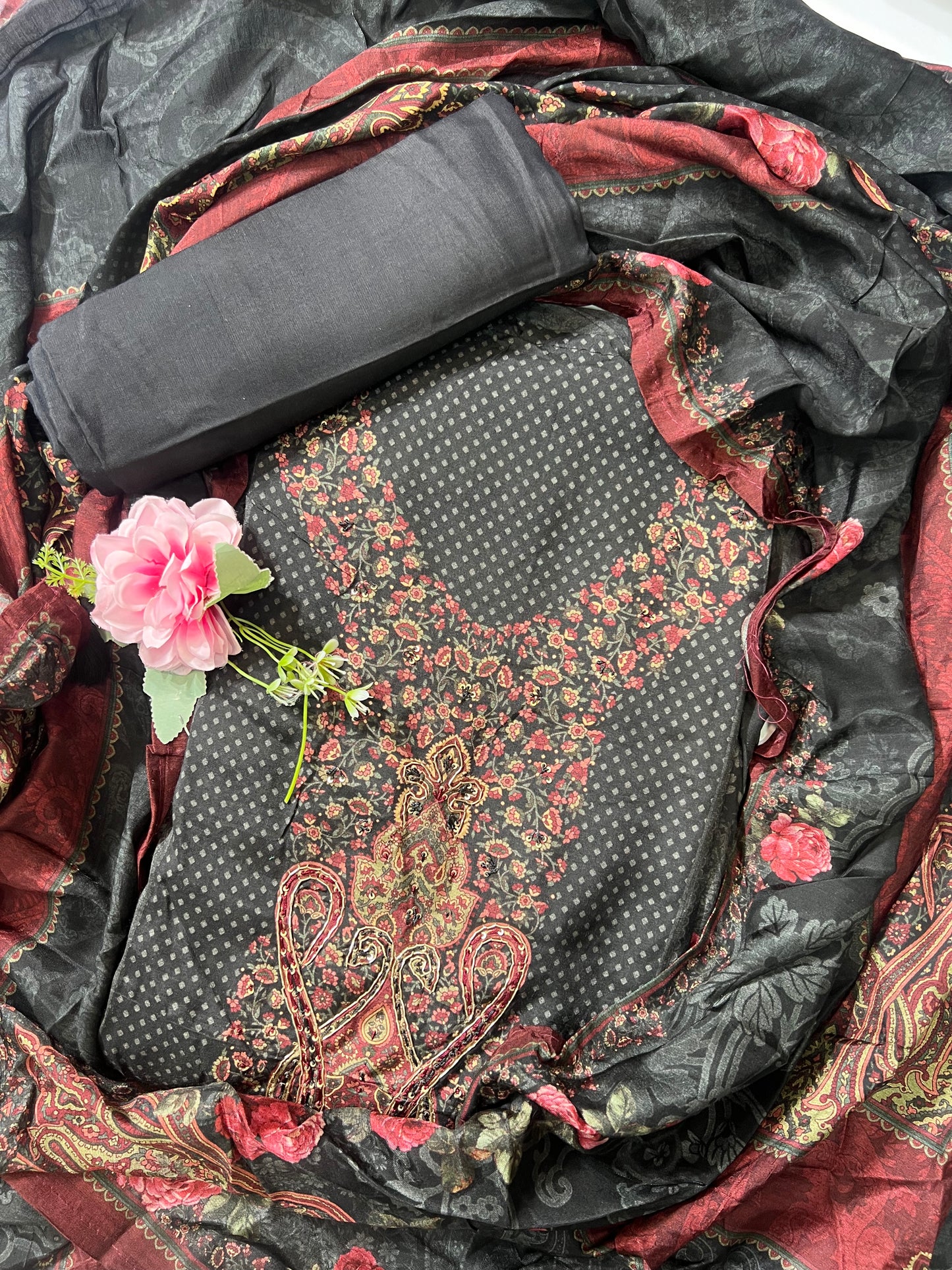 Sayra Embroidered and Print Work Unstitched Salwar Suit Material