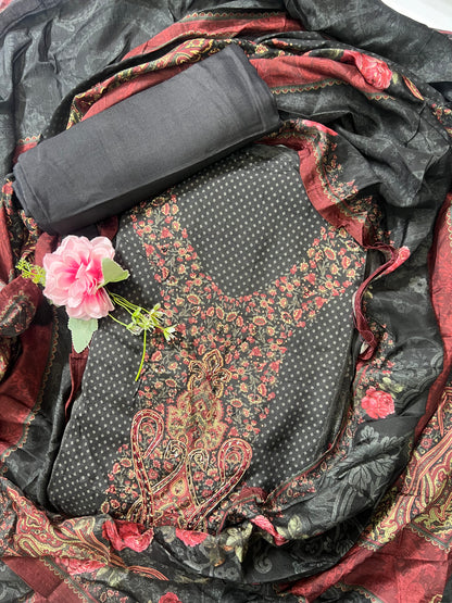 Sayra Embroidered and Print Work Unstitched Salwar Suit Material