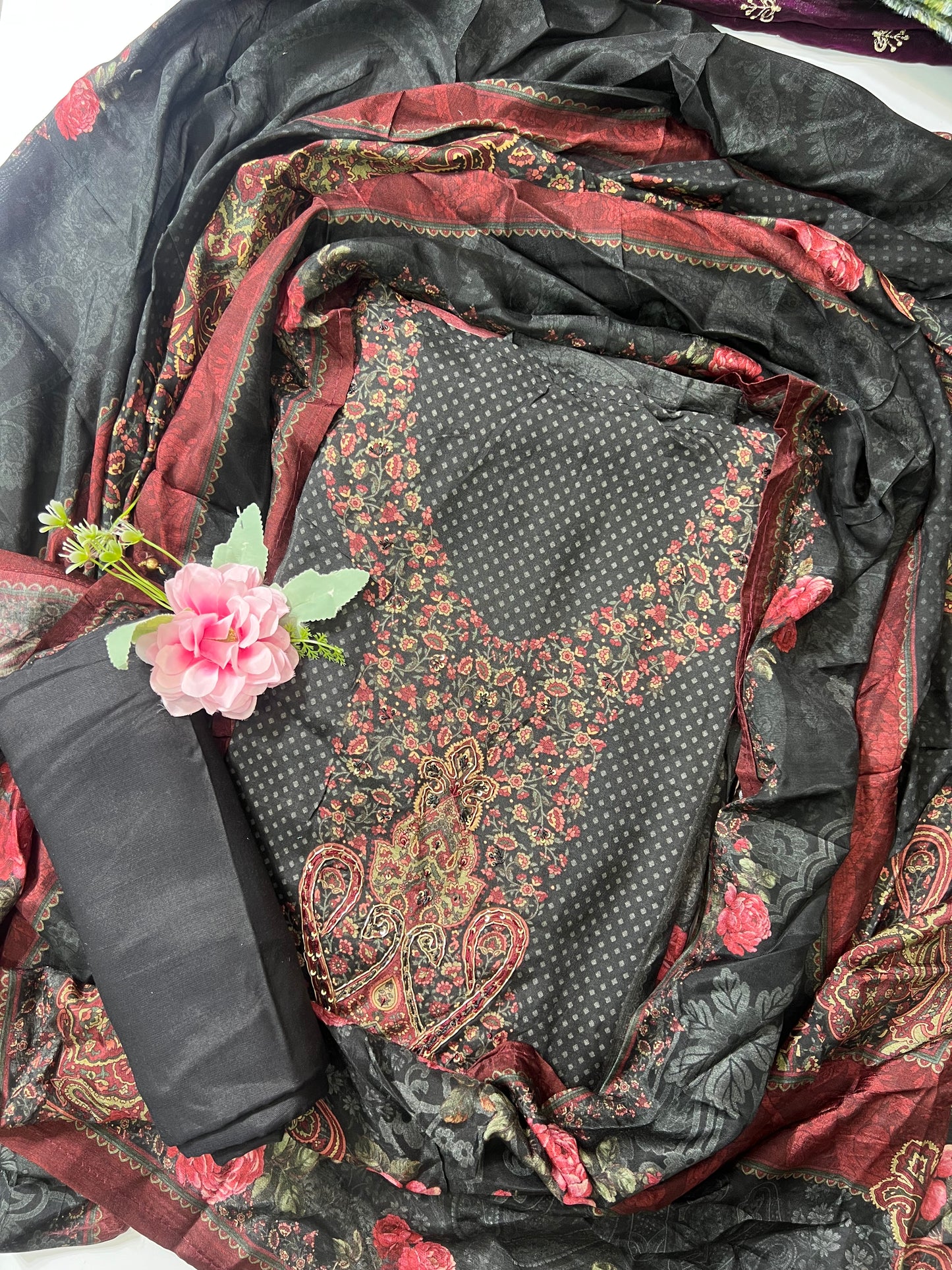 Sayra Embroidered and Print Work Unstitched Salwar Suit Material