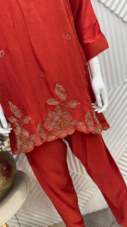 ✨ Elegant Maroon Kurti Pant Set | Embroidered Detailing | Festive & Casual Wea