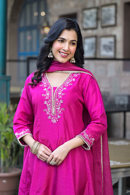 Latest Pink Muslin Anarkali Suit With Handwork Embroidery
