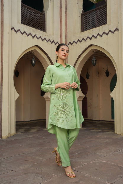 Minimal Soft Green Muslin Co-ord Set