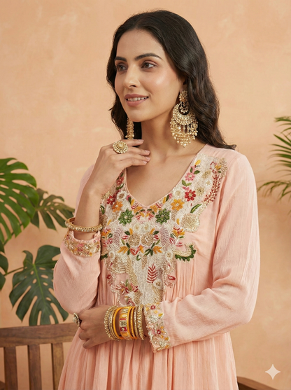 Pretty Mix Flower Embroidered Fit-Flared Co-ords Set