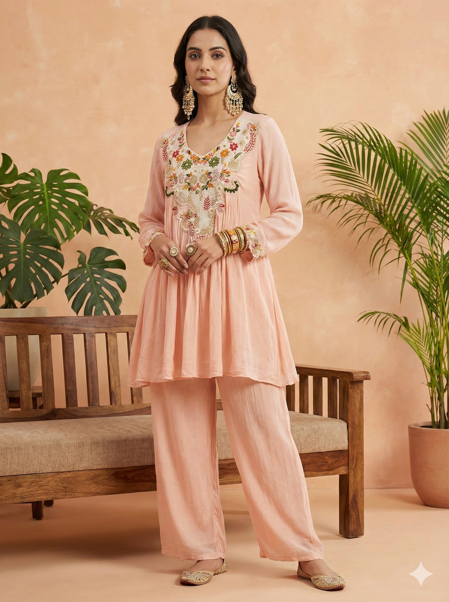 Pretty Mix Flower Embroidered Fit-Flared Co-ords Set